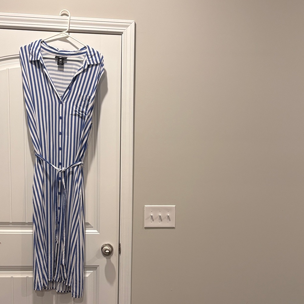 Ashley Stewart Blue and White Striped Midi Dress